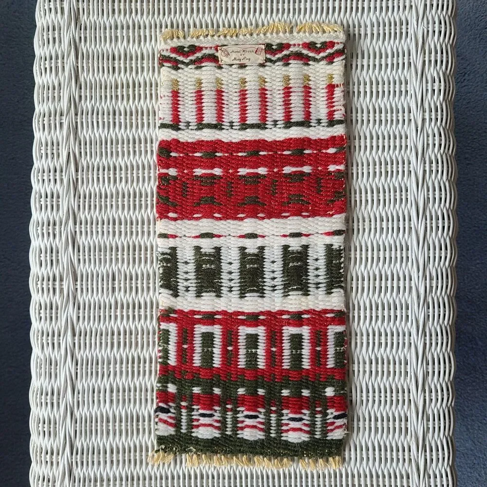 Vintage Artisan Handwoven Christmas Holiday Tapestry Table Decor Or Wall Hanging